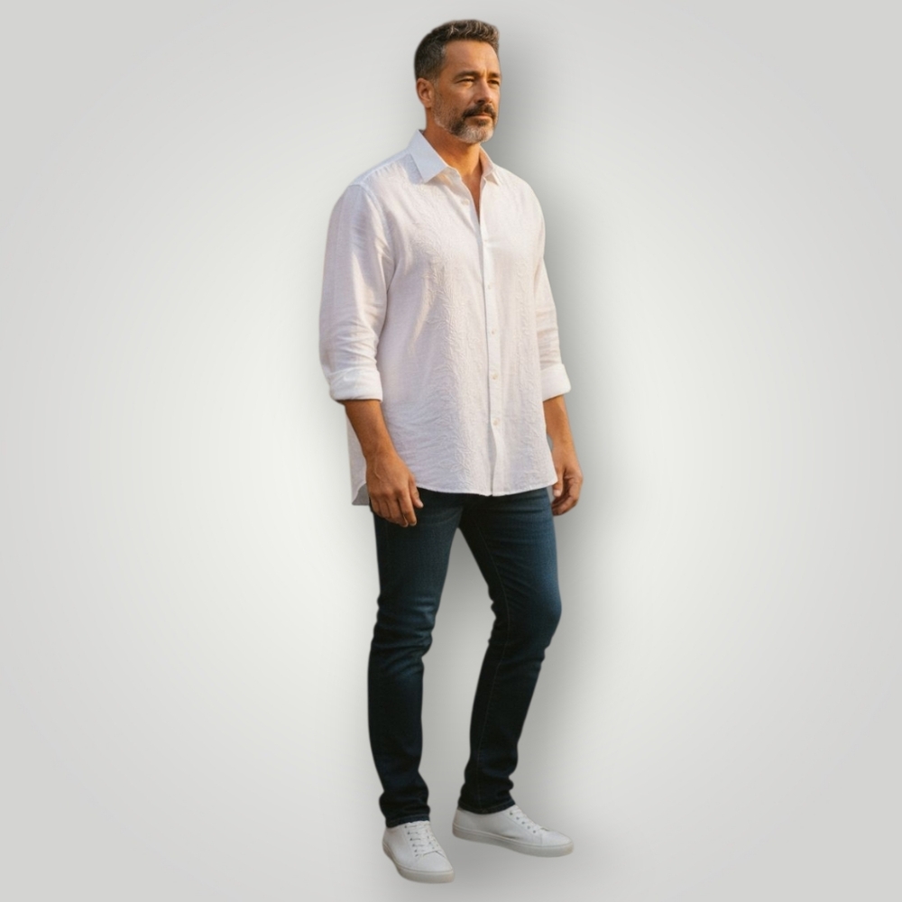 Tommy Bahama White‎ Embroidered Linen Shirt 2XLB Big Tall Mens Coastal Luxury